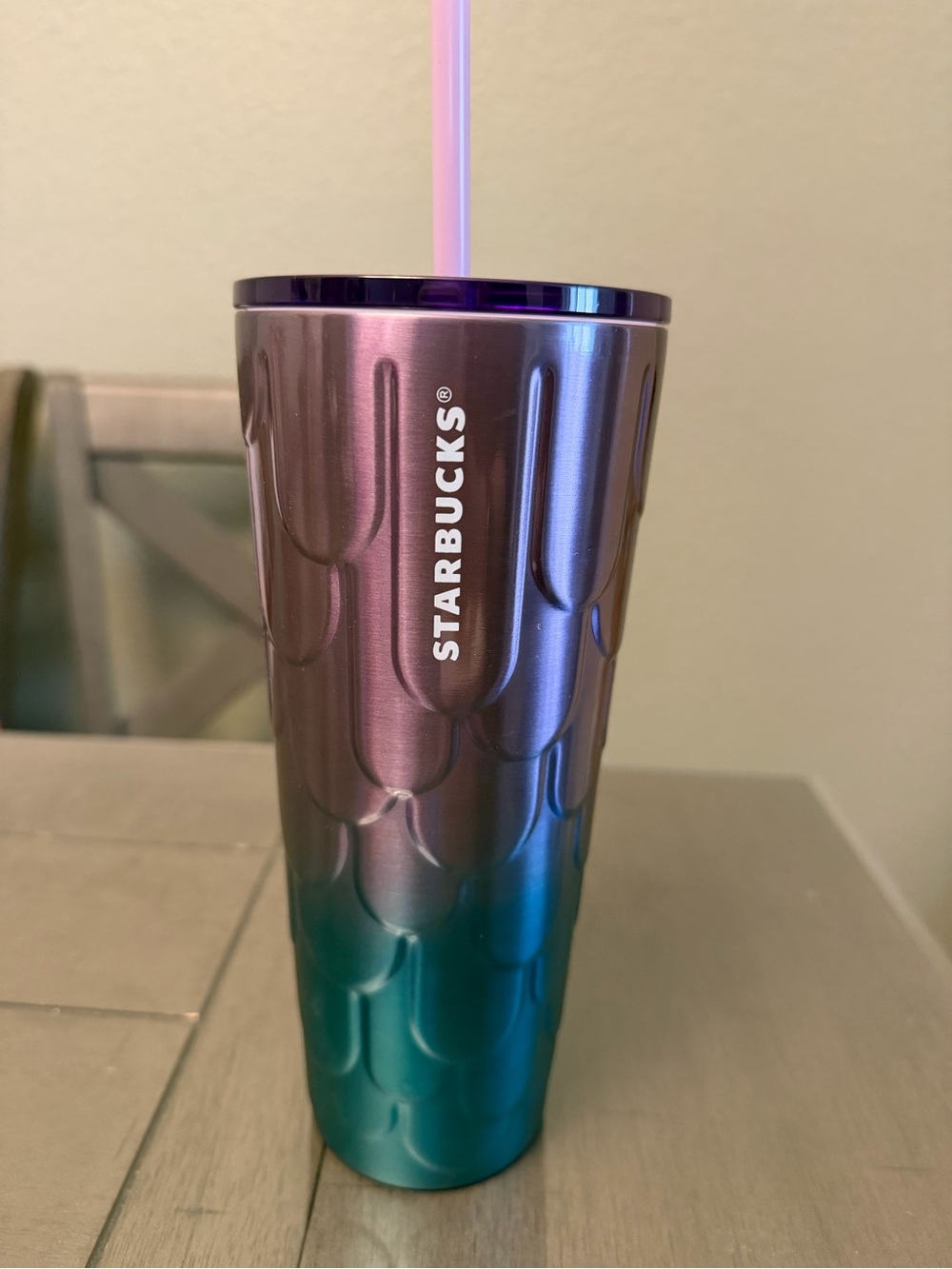 Starbucks Purple to Teal Ombre Mermaid Scale Tumbler with Straw